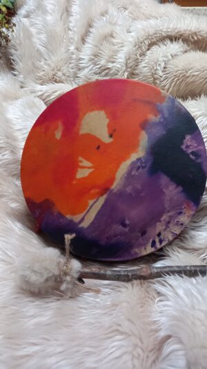 Tambour de 25 cm de diamètre, teinté et tissé avec Amour (Violet Orange)