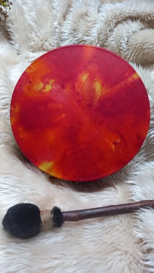 Tambour de 25 cm de diamètre, teinté et tissé avec Amour (Rouge Orange)